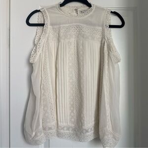 Alice and Olivia Ophelia Eyelet Lace Cold-Shoulder Airy Ivory Blouse Size XS